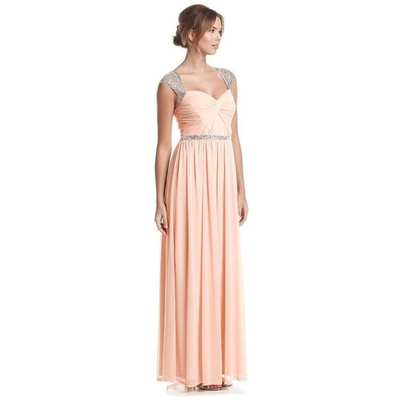 New! ADRIANNA PAPELL Women's Sequin Rhinestone Gown Dress Size 4 Color Blush - Picture 2 of 6